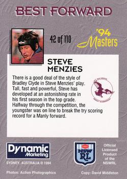 1994 Dynamic NSW Rugby League '94 Masters #42 Steve Menzies Back